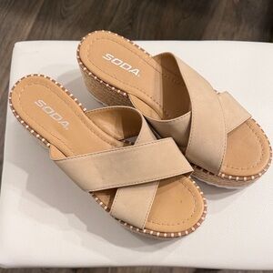 Soda Beige Cross-Strap Wedges